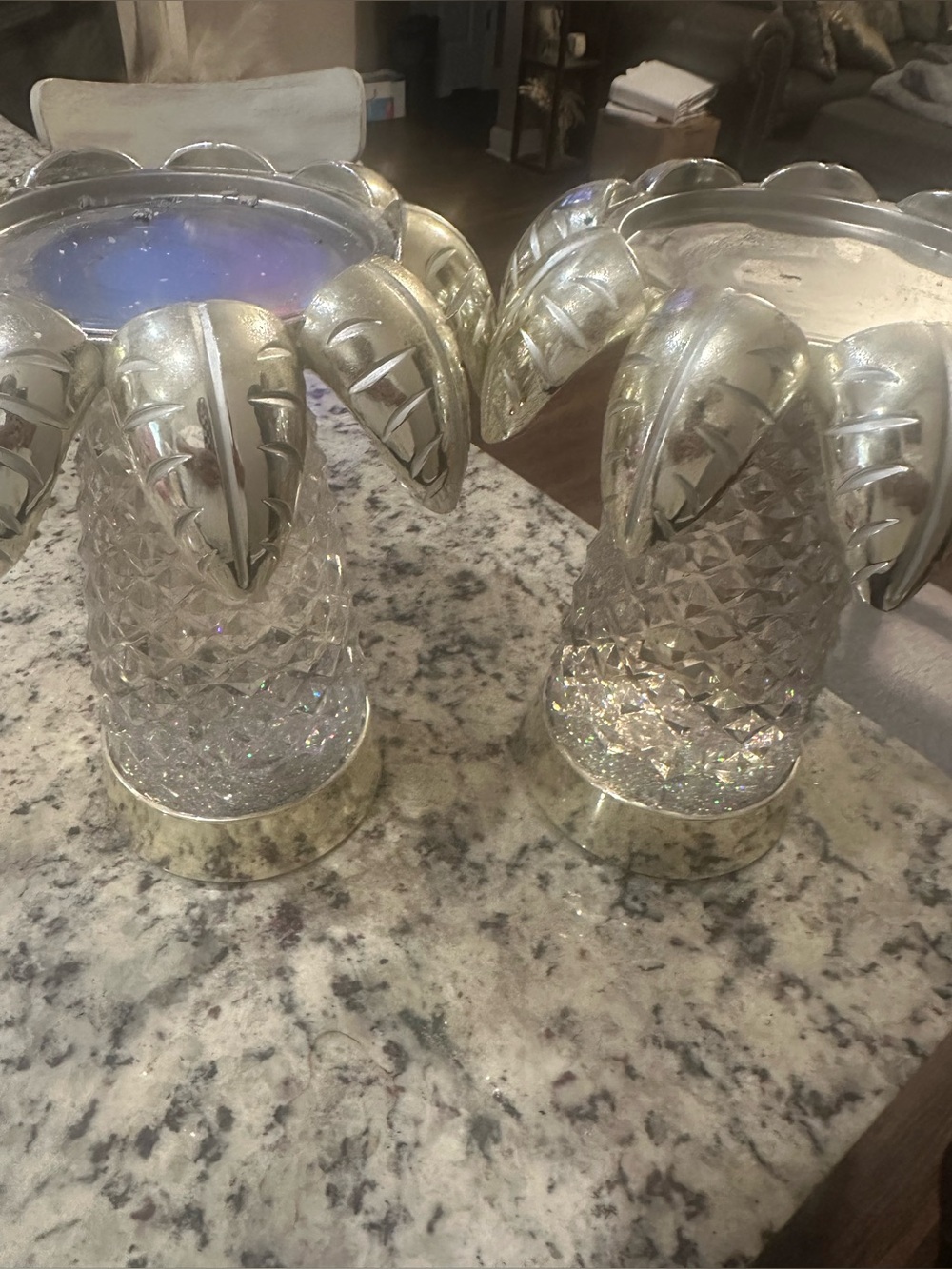 Unbranded Silver-Trim Glass Palm Tree Vases - Pair